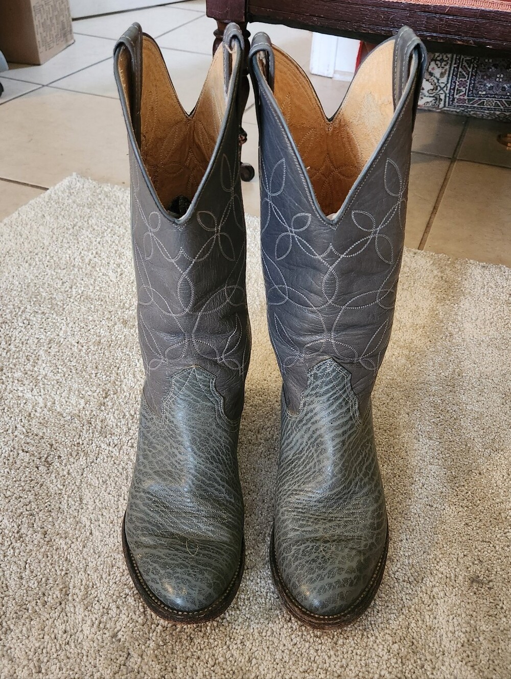Nocona Cowboy Western Lizard Boot Men 6 Grey Leather Round Toe USA Rodeo